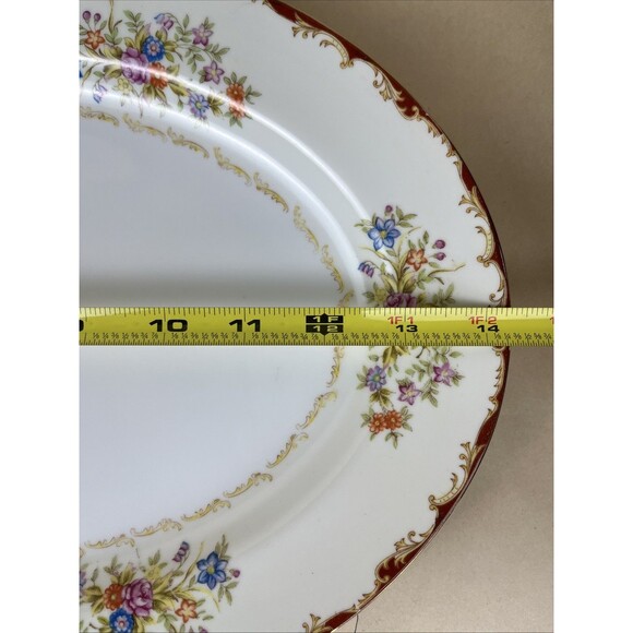 VTG Japanese T Marked Porcelain Platter 14x10.5” Floral Gold Trim Made In Japan - Picture 7 of 8